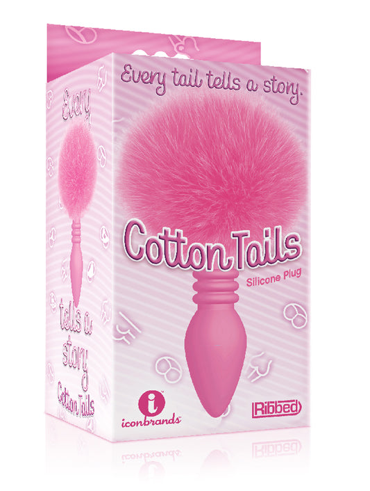 The 9's Cottontails Silicone Bunny Tail Butt Plug - Ribbed Pink