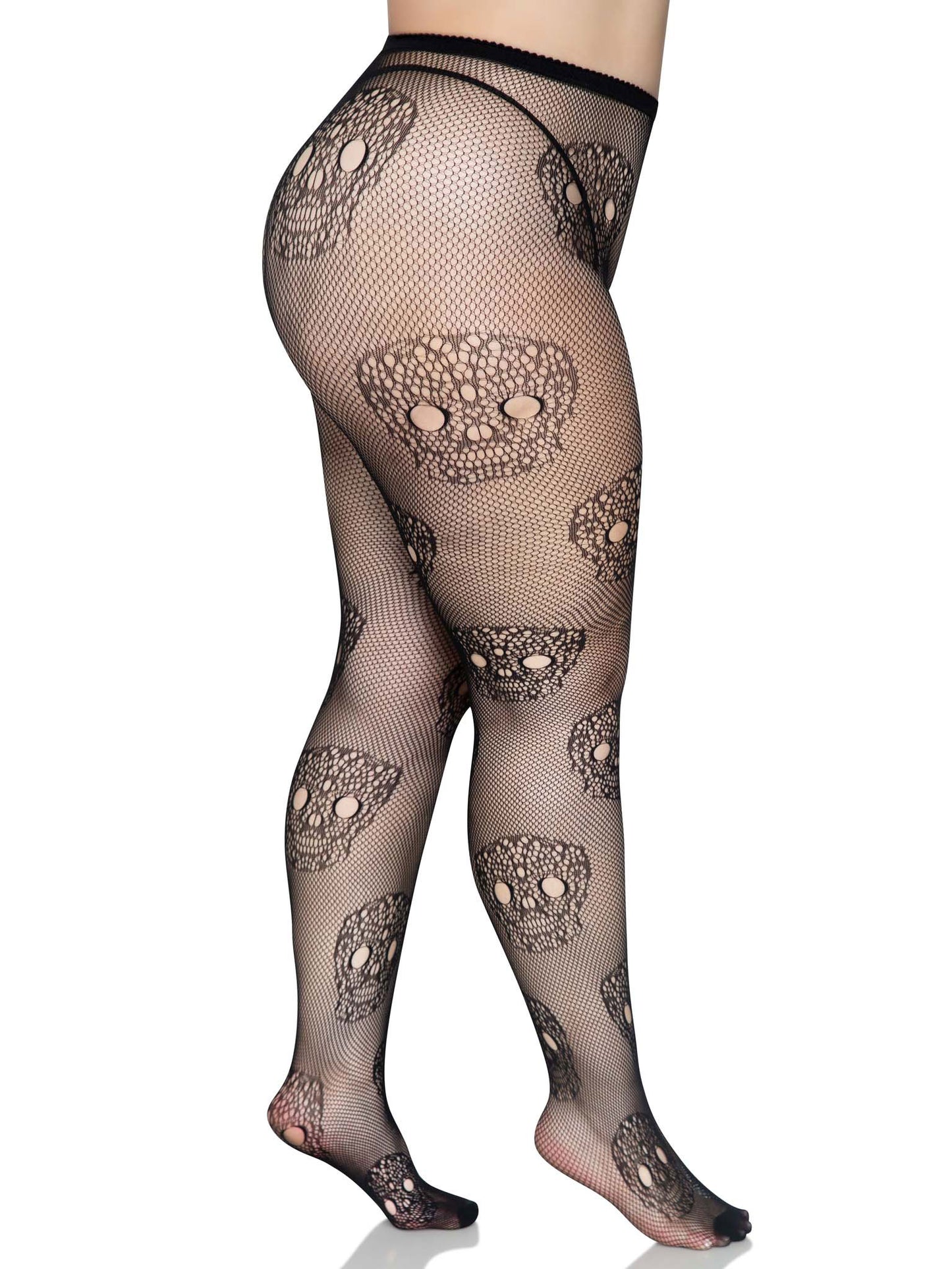 Lace Skulls Fishnet Tights - 1x/2x - Black