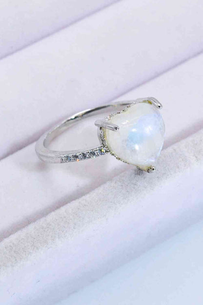 Heart-Shaped Natural Moonstone Ring